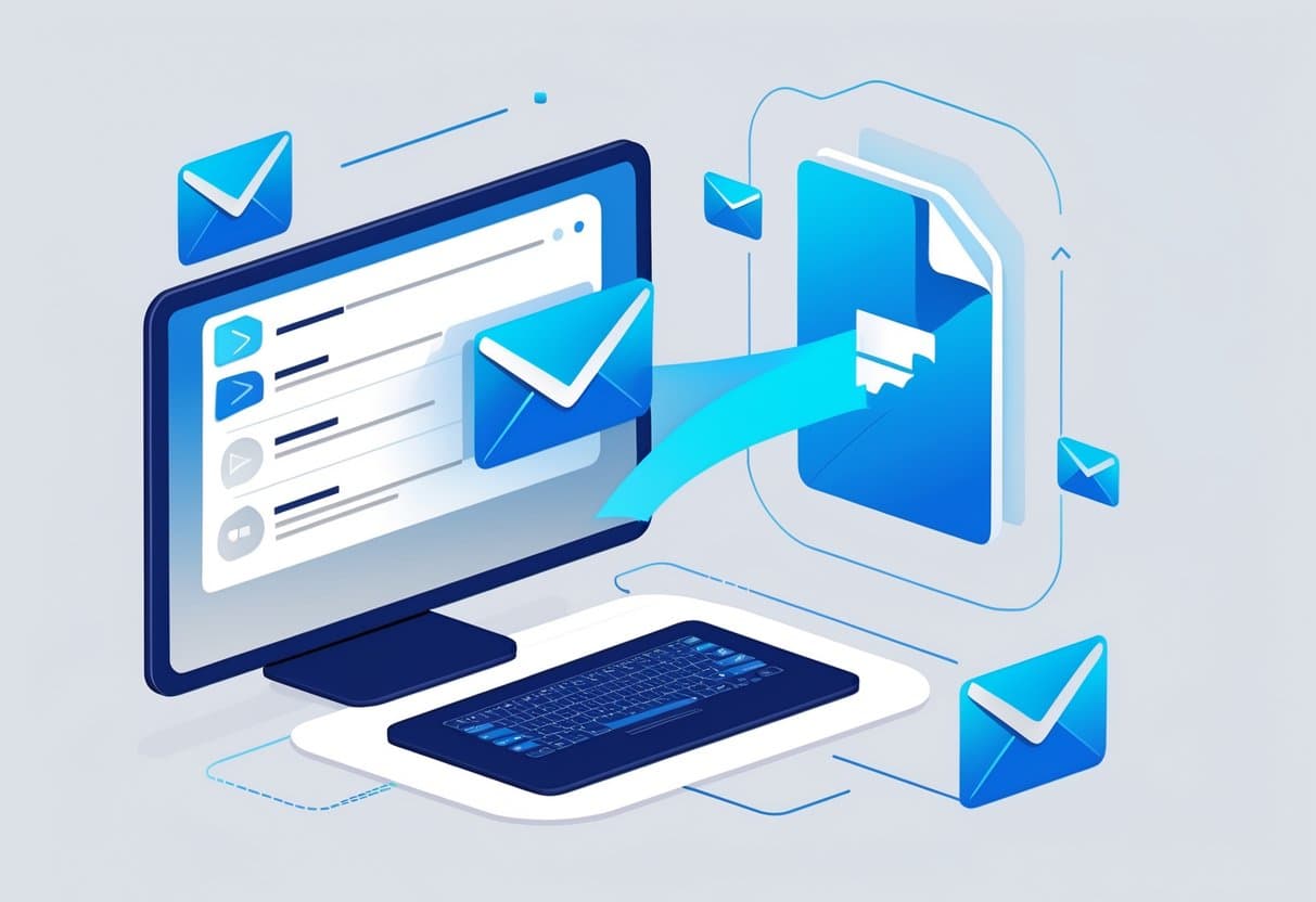 A computer screen showing an email message transforming into a PDF document icon.