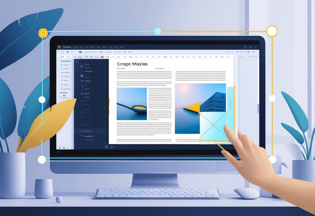 A computer screen showing a PDF document with cropping handles around its edges and a cursor dragging to crop the page.